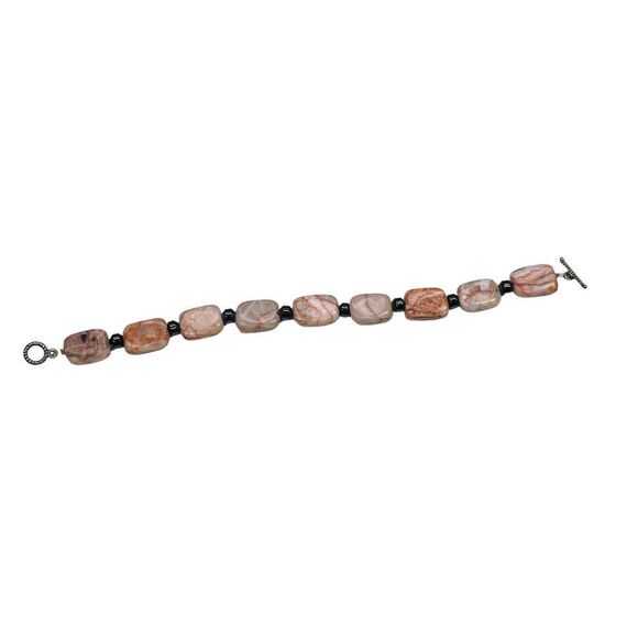 Handmade Pink Marble Jasper Toggle Bracelet with Hematite - Picture 5 of 10